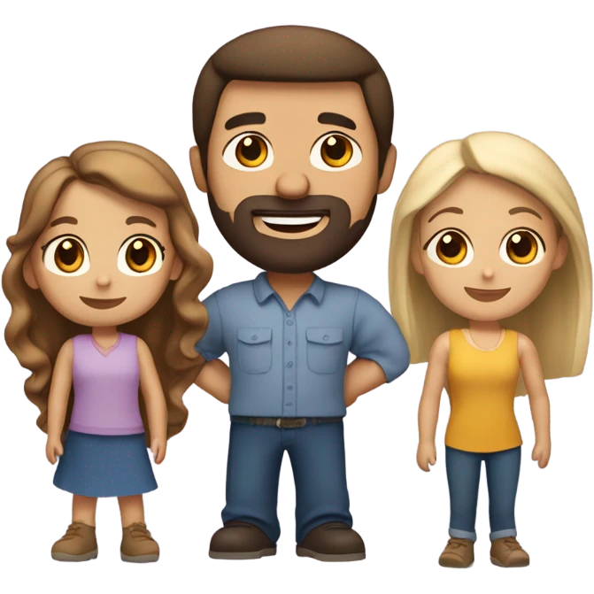 Puerto rican beard short brown hair  with blond long hair woman and brown long hair girl Family  emoji