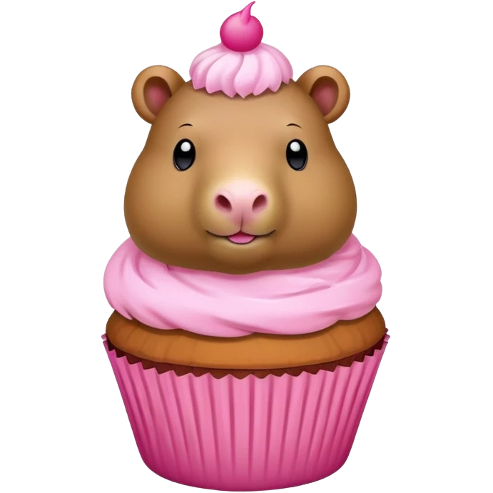 Cupcake capybara with pink icing emoji