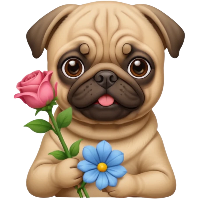 pug dog holding flowers emoji