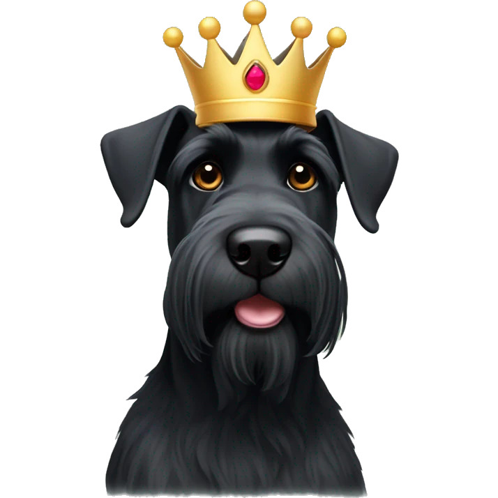 A black giant schnauzer with a crown on her head emoji