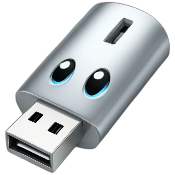 silver usb stick with eyes emoji