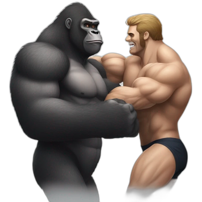 Very buff Gorilla beats man arms wrestling emoji