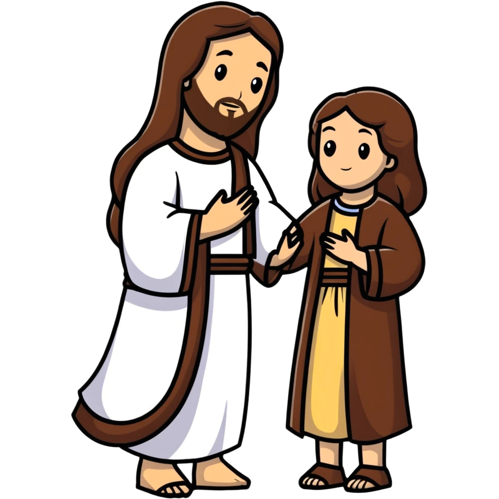 Jesus and woman with long brown hair emoji