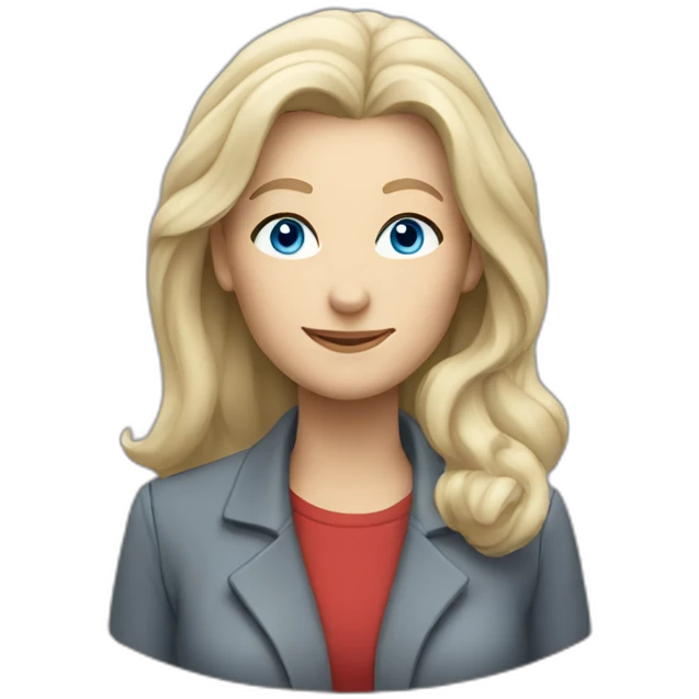 28 old women, white skin, long blond hair, blue eyes, red shirt in a gray jacket emoji
