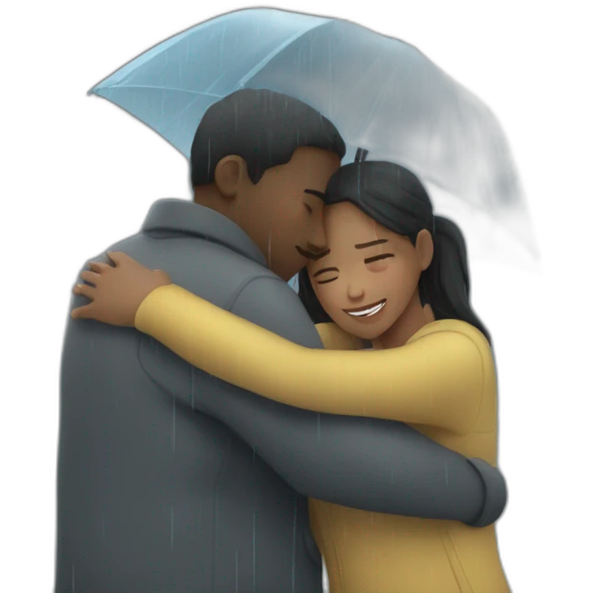 hugging under rain emoji