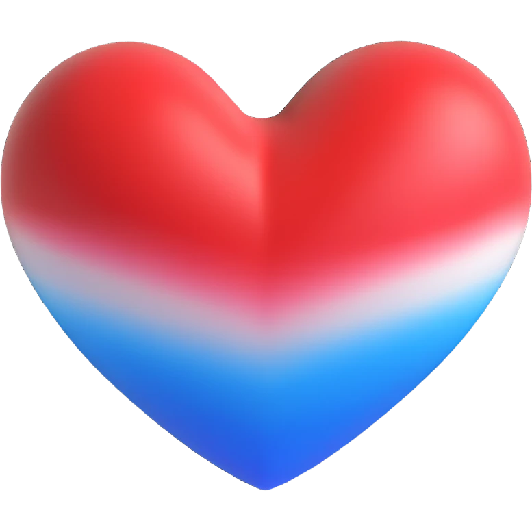3D heart, gradient of white, blue, and red, Microsoft 3D emoji style emoji