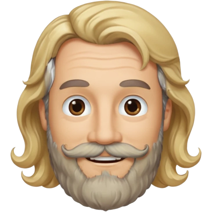 MID AGE MAN WITH LONG BLOND & bROWN WAVY HAIR; AND BROWN & GREY MOUSTACH AND BEARD, HAPPY EYES emoji