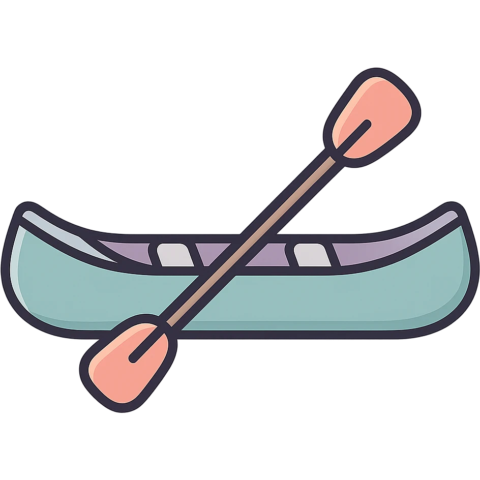 canoe for rowing with paddle, side view, icon-color-outlined style, detailed shading, thin clean outlines, soft rounded features, pastel palette #98B5BC #B5B3C1 #C9A3C9 #E4C0CA #F7DCD1 #F7C0AA, modern Japanese pop art, sticker aesthetic, highly detailed, vector clarity, soft lighting, subtle shadows, transparent background emoji
