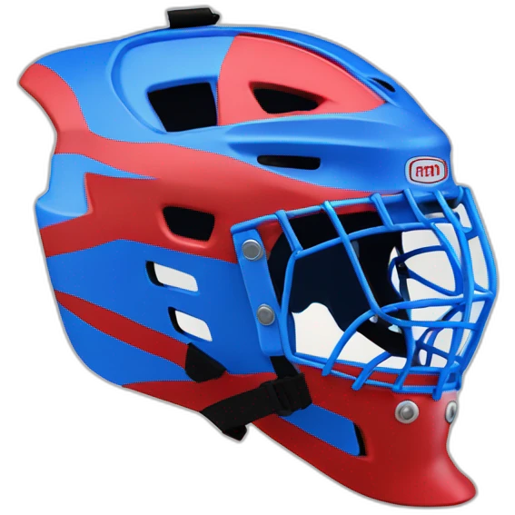 hockey goalkeeper's helmet painted blue and red side view emoji