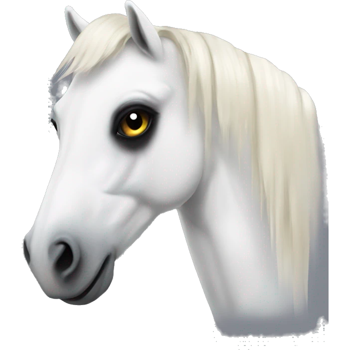 White cob pony with a black eye emoji