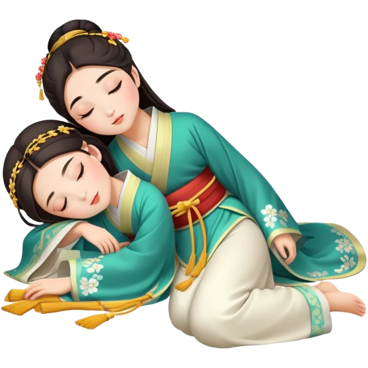 Beautiful girl in Hanfu lying on the ground sleeping emoji