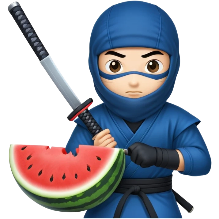 ninja in blue cuts a watermelon with a katana emoji