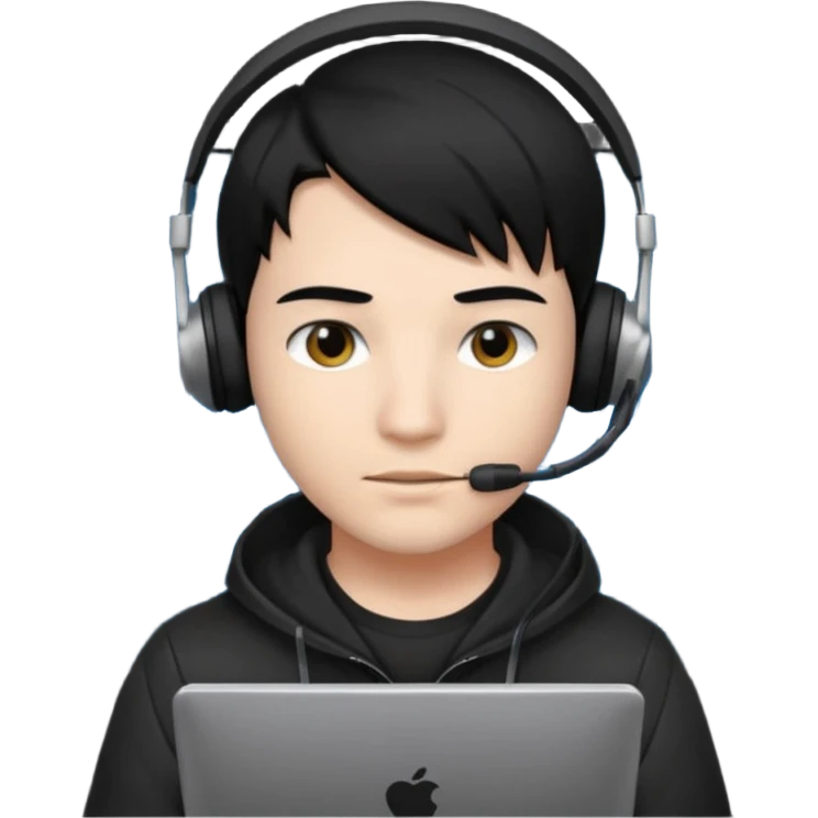 создай парня Айтишника хацкера волосы черные, темный айтишный аутентичный фон сзади emoji