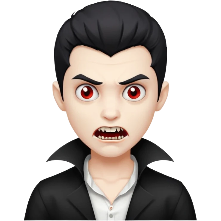 vampire boy, black edgar cut hair, white shirt, creepy expression emoji