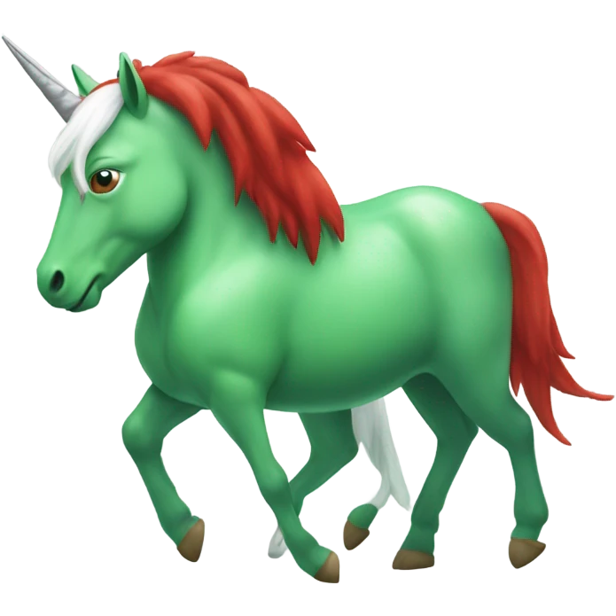 four-legged green unicorn white. a red amazon alien woman, on a unicorn emoji