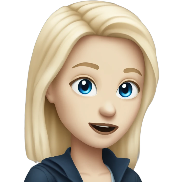 pale white girl with blonde hair and blue eyes with vampire fangs  emoji