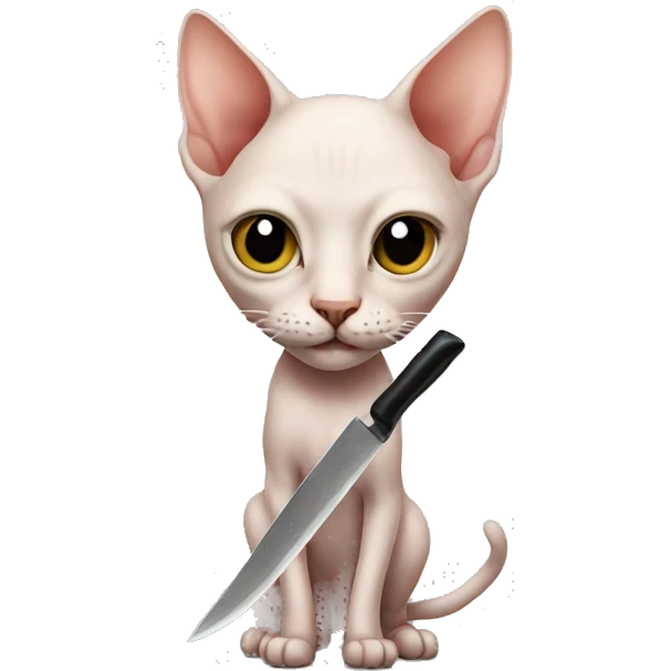 Hairless cat with a knife emoji