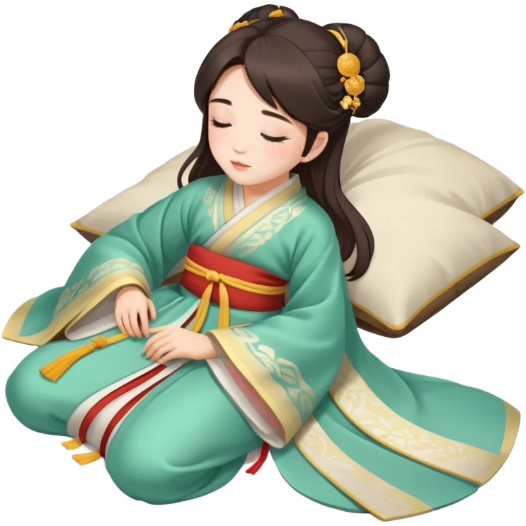 Beautiful girl in Hanfu lying on the ground sleeping emoji