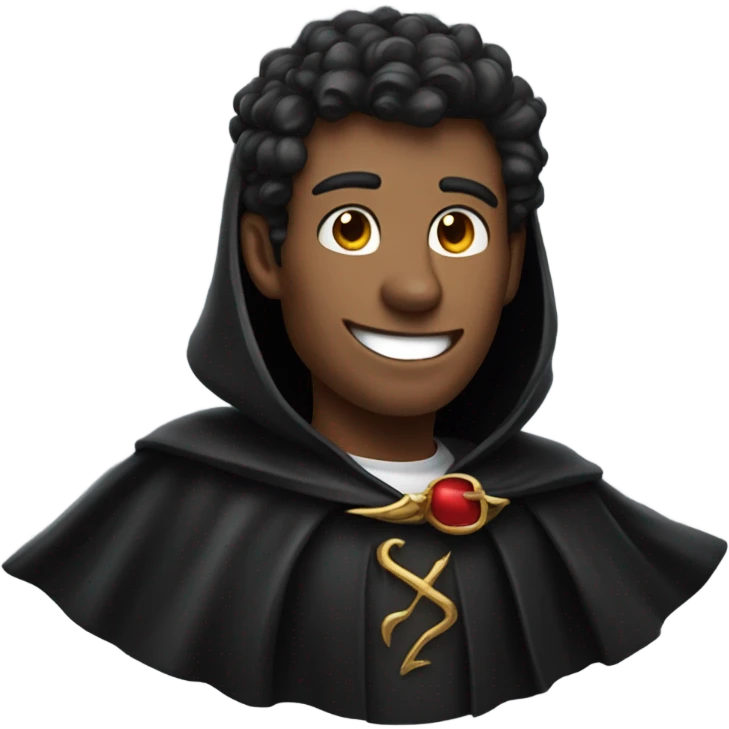 handsome devil in black cloak and black cape emoji