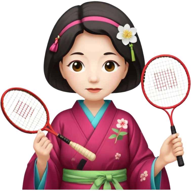 ancient japanese old woman cherry color with 1 badminton racket emoji