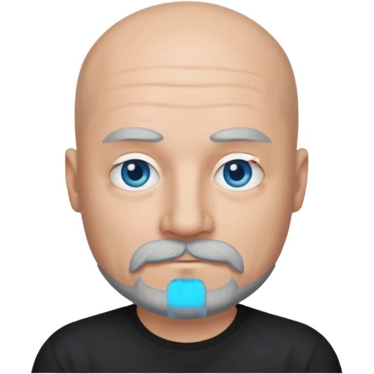 Bald man with blue eyes grey beard and moustache. Black T-shirt  emoji