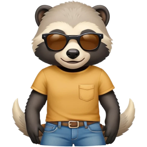 friendly anthropomorphised honey badger in jeans and a t-shirt, wearing sunglasses, head and shoulders view emoji