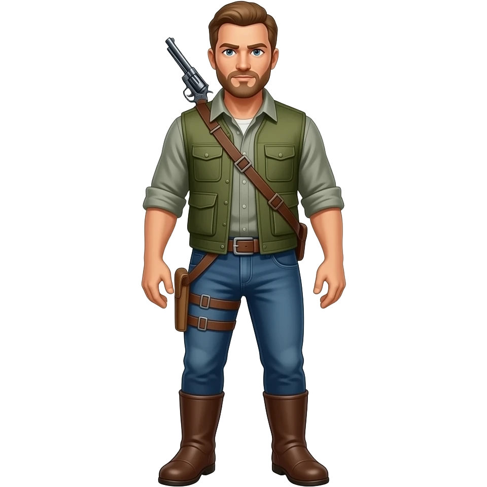 cazador con una pistola en la espalda pero cuerpo entero  i que no este de espaldas y que se le vean las patas emoji