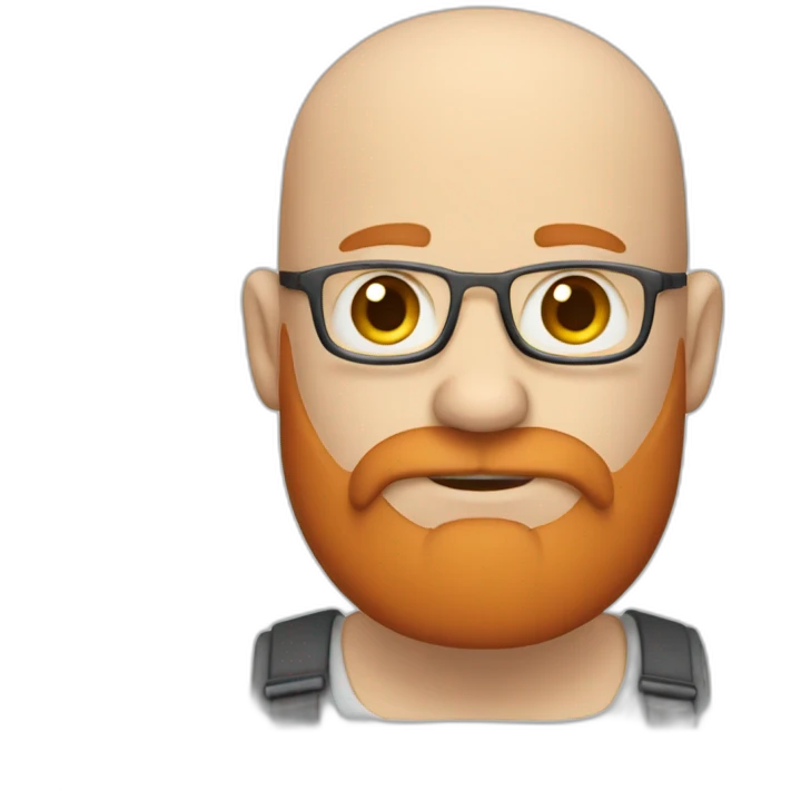 Bald man with red beard writing code emoji