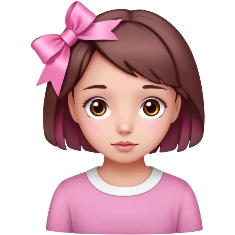 Cute pink innocent face with ribbon brown hair and brown eyes emoji