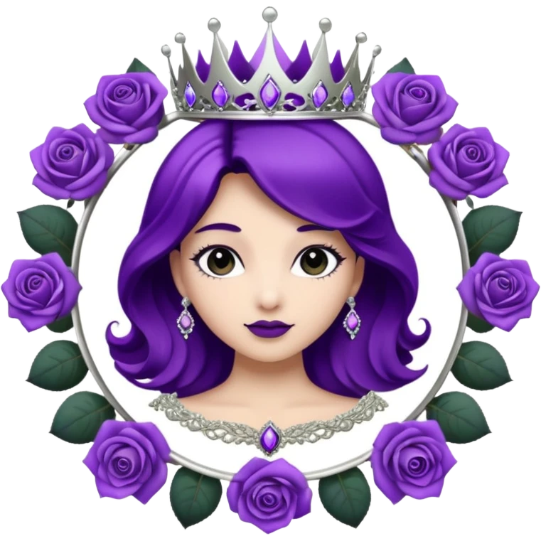 Purple rose flower, silver circle plaque, silver tiara emoji