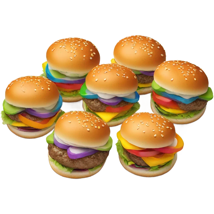 Mini burgers presented as the color of the rainbow on a long plate  emoji
