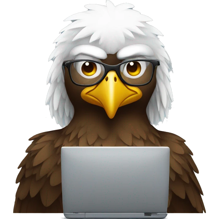 serious eagle with glasses working on computer emoji