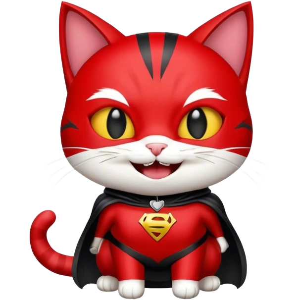 cat super hero laughs in red and black clothes emoji