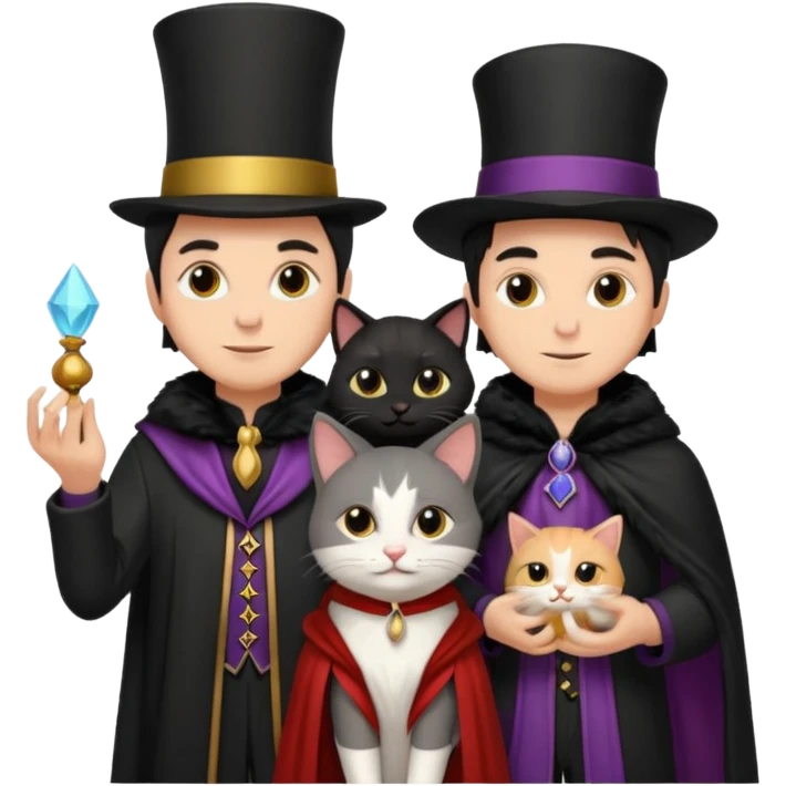 magician couple and their pet cat emoji