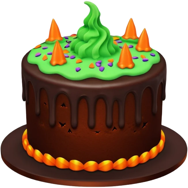 Chocolate Halloween cake with glowing green frosting  emoji