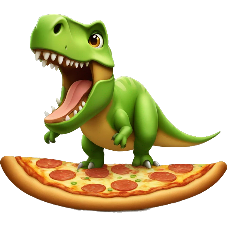 A dinosaur riding on pizza slice emoji