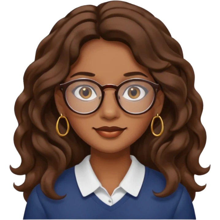 Women brown eye and brown long wave hair with glasses and circle earing emoji