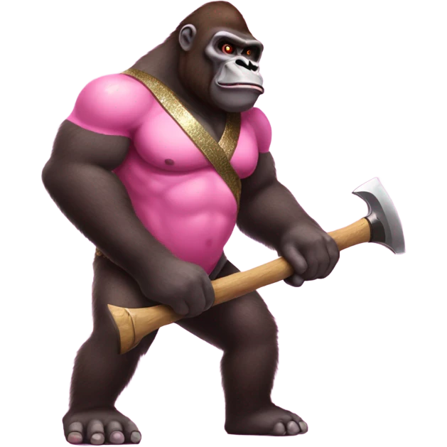 Pink buff gorilla holding a axe with glitter emoji