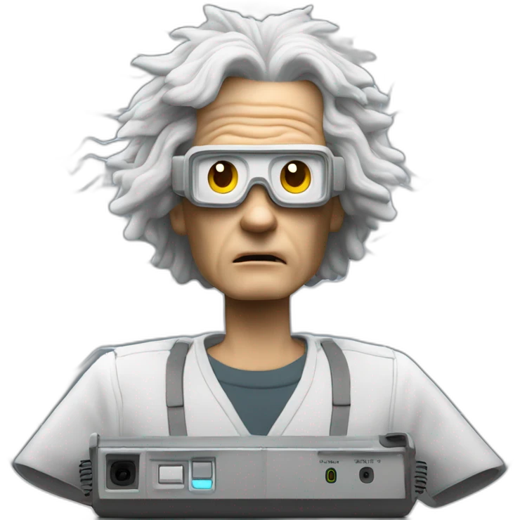 Doc brown from back to the future looking surprised wearing brain wave analyzer helmet emoji
