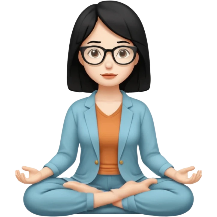 A woman with black hair and big square glasses meditating  emoji