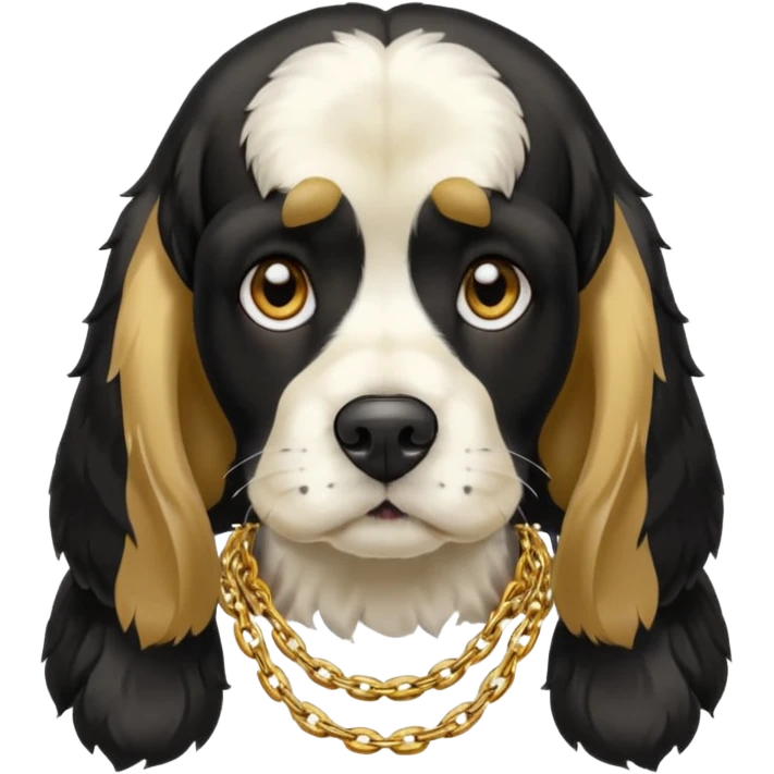 Собака породы черно-белый русский кокер спаниель с реперской цепью emoji