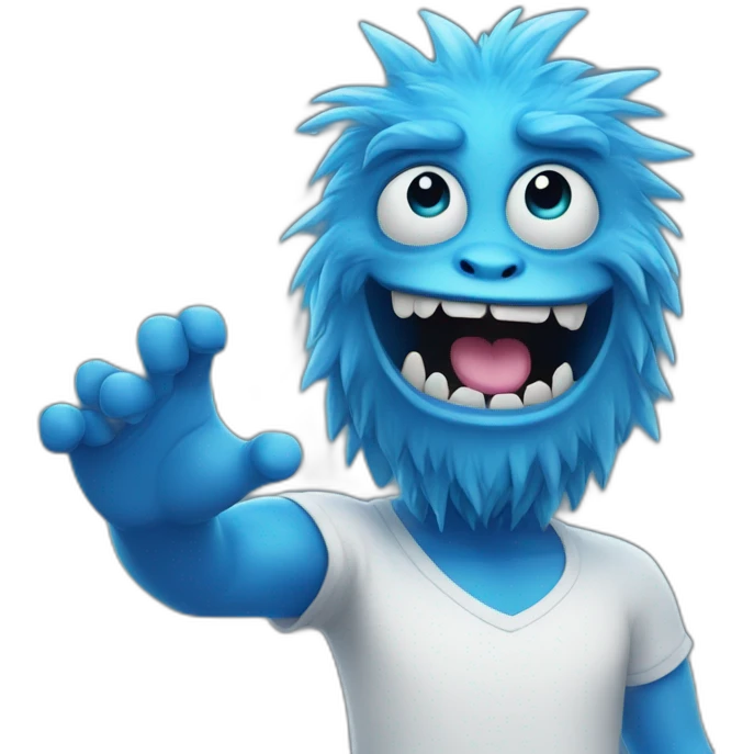 blue confident monster holding one hand up emoji