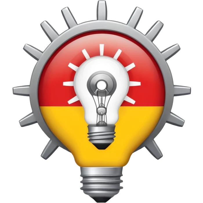 single emoji symbolizing German modernization in the 1970s with gears, lightbulb, and a small German flag, minimal details emoji