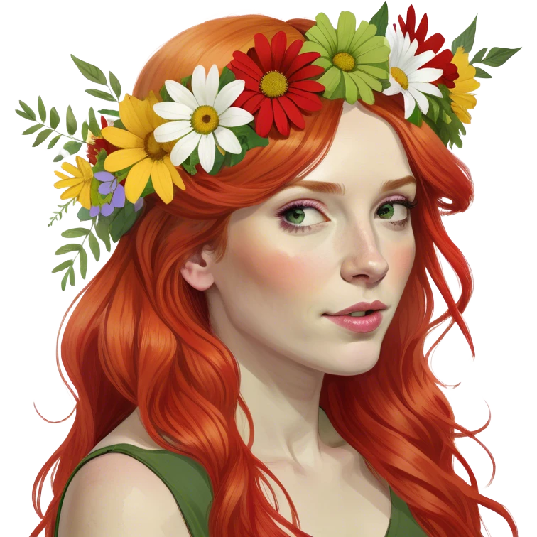 Realistic Long Red haired white woman with flowers in her hair  emoji