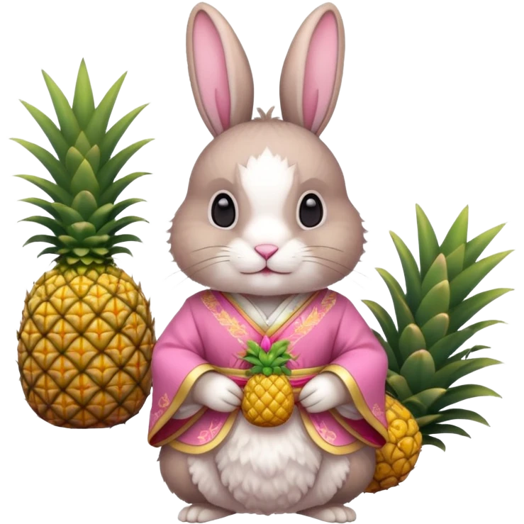 rabbit, wearing pink chinese ancient custome, with pine apple emoji