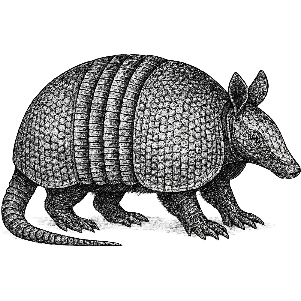 detailed black and white armadillo illustration, no color emoji