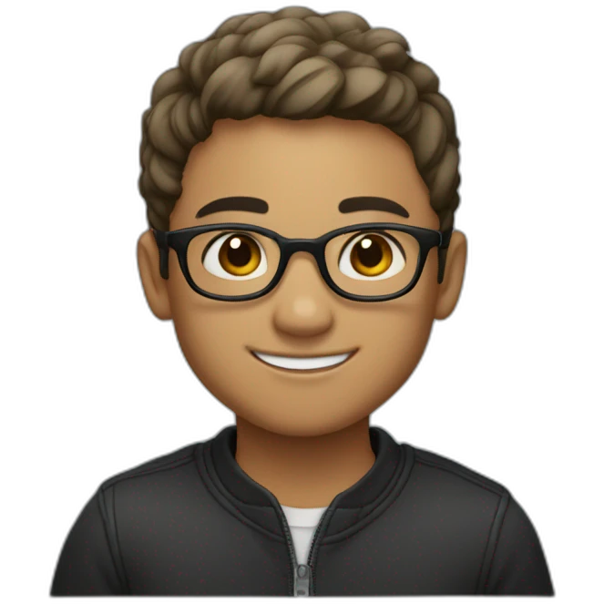 A smiling light-skinned boy with short hair and black-rimmed round glasses emoji
