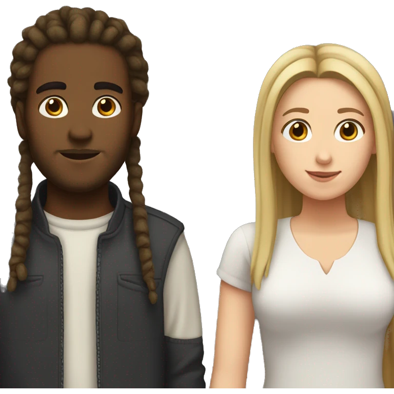 Brown skinned guy with dreadlocks and white girl with straight dark blonde hair emoji