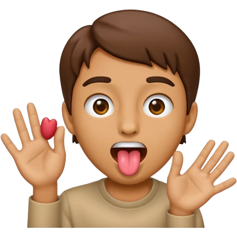 Make an emoji of a to hands scooping to the side of a face with a tounge sticking out emoji