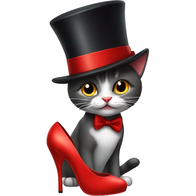 Cat with a top hat and red high heels emoji
